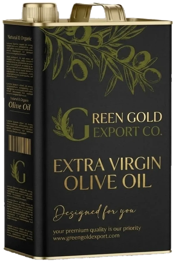 A Green Gold Export Co. tin of extra virgin olive oil